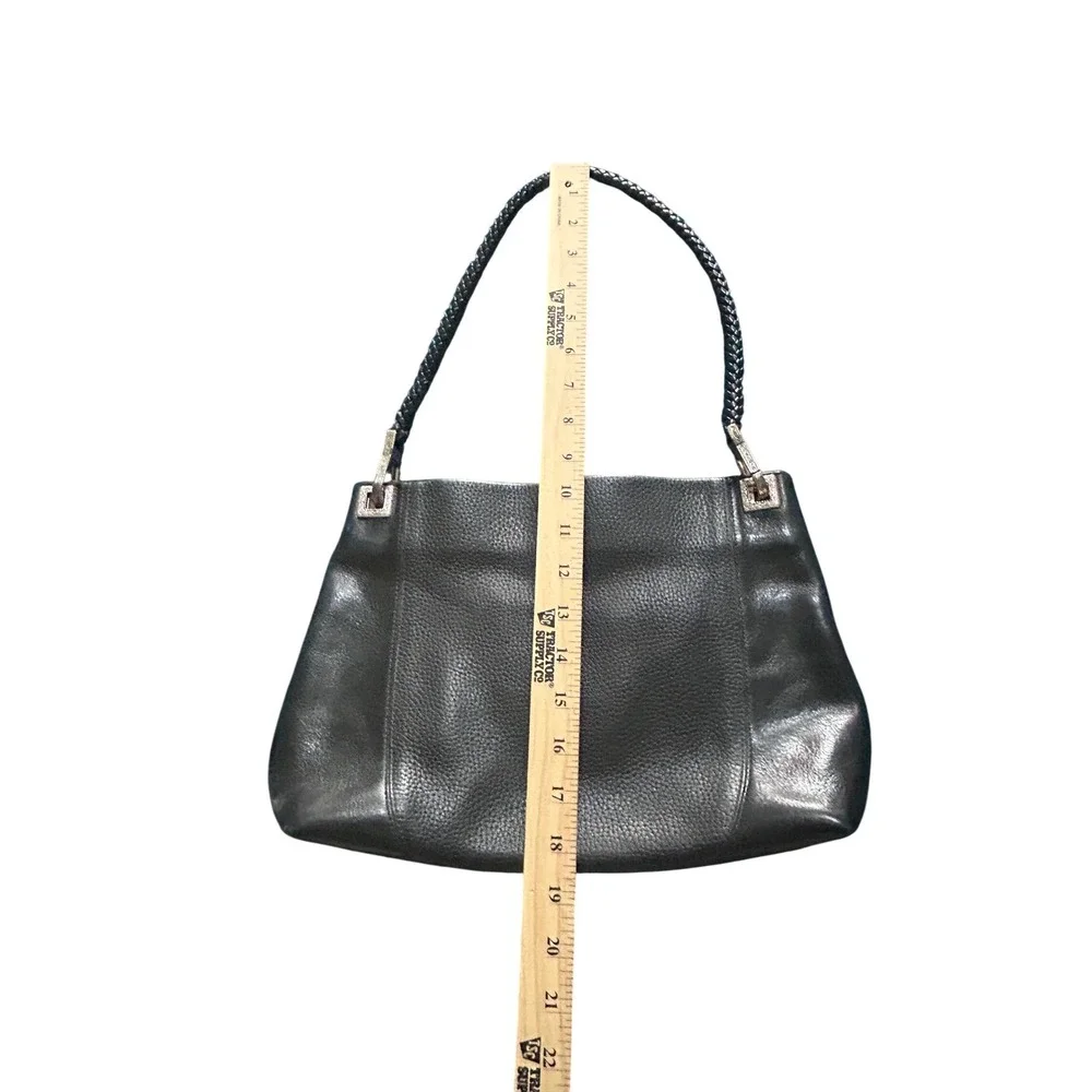 Brighton Blk Pebbled Leather Braided‎ Strap Shoulder Bag Silver Hardware A470285
